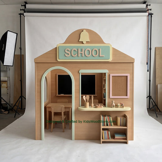 Wooden School Playhouse + Furnitures for Kids | Personalized 25+ Themes | All-Inclusive Turnkey Project