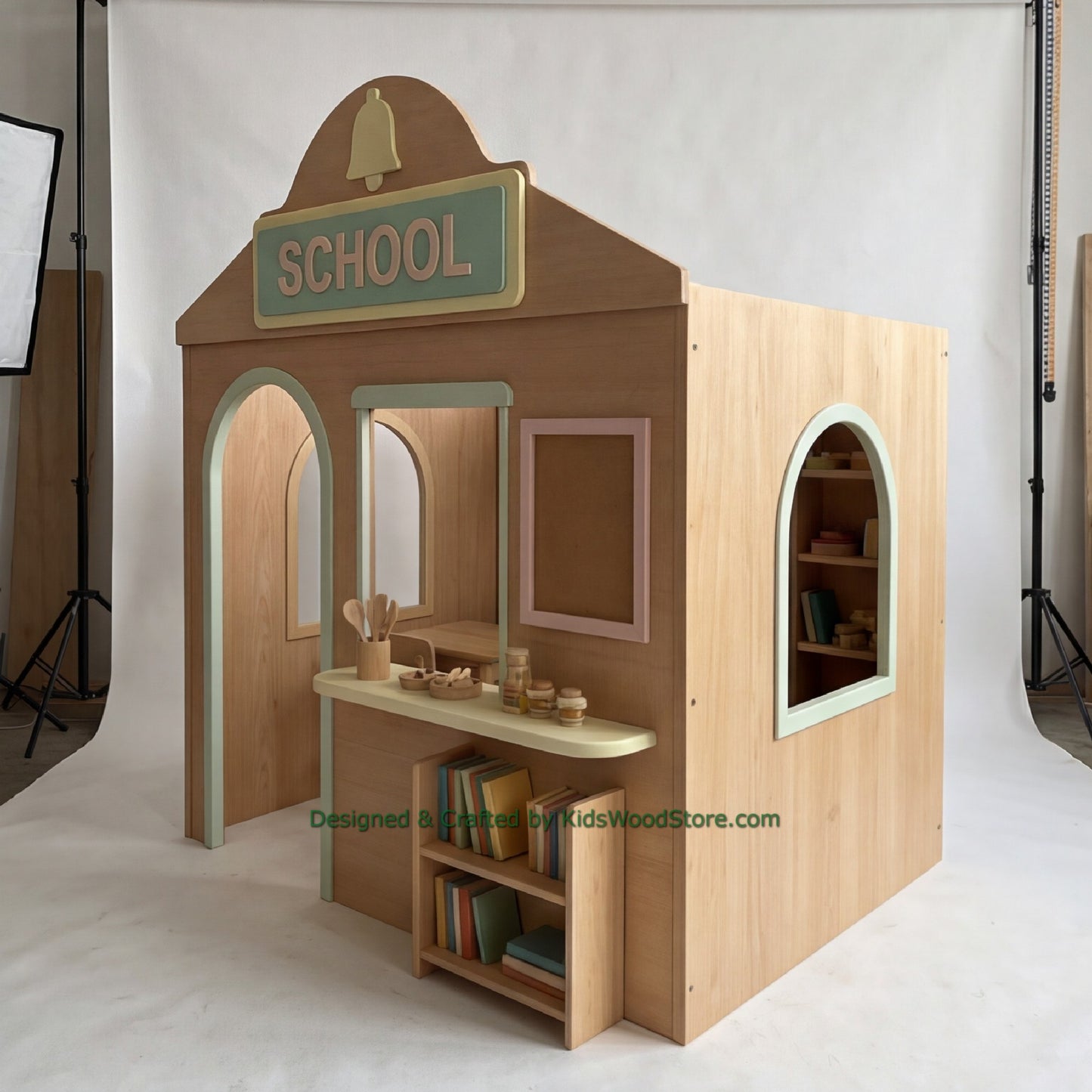Wooden School Playhouse + Furnitures for Kids | Personalized 25+ Themes | All-Inclusive Turnkey Project