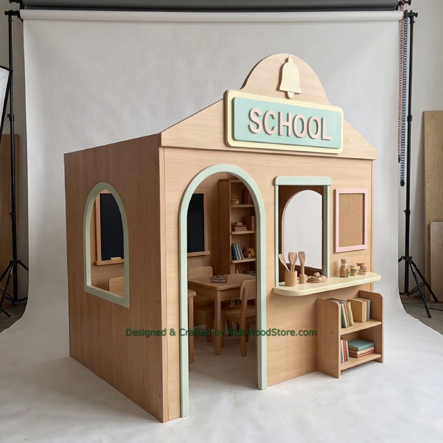 Wooden School Playhouse + Furnitures for Kids | Personalized 25+ Themes | All-Inclusive Turnkey Project