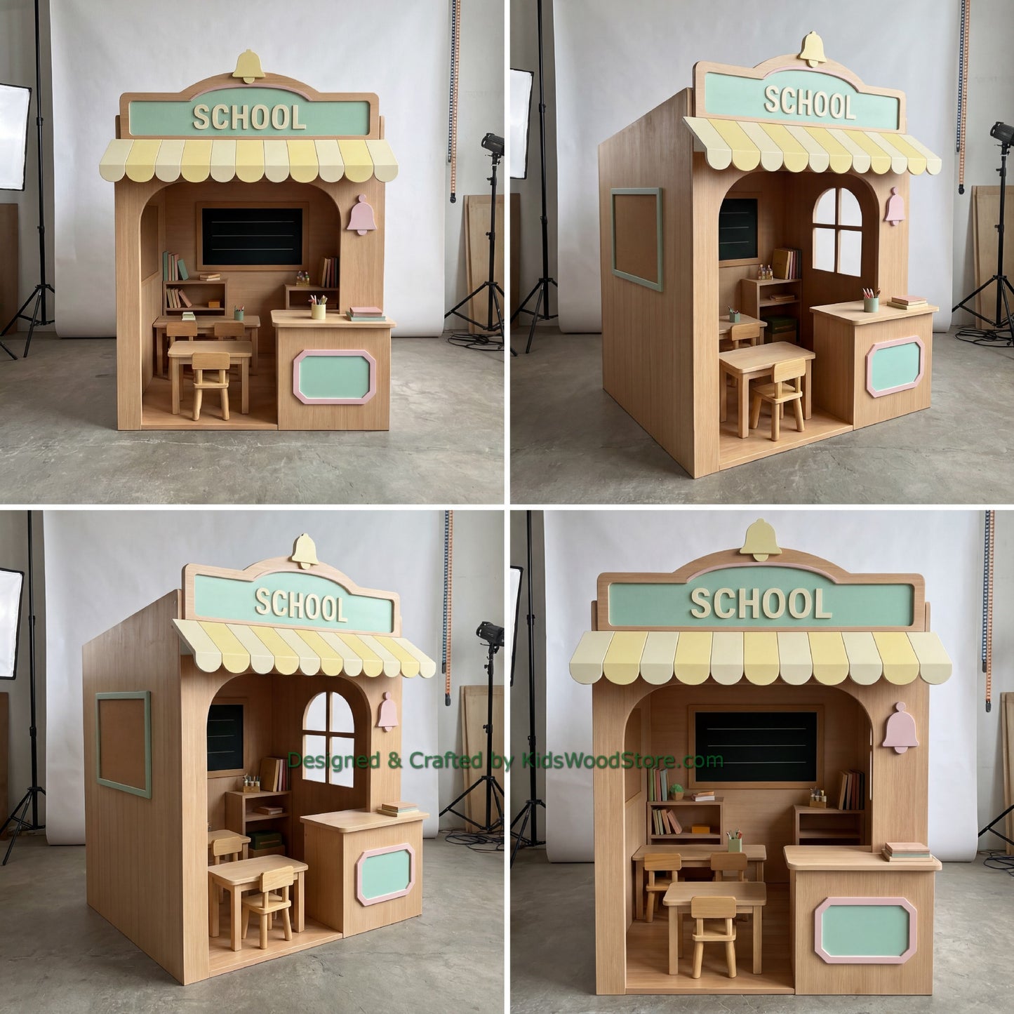 Wooden School Playhouse + Furnitures for Kids | Personalized 25+ Themes | All-Inclusive Turnkey Project