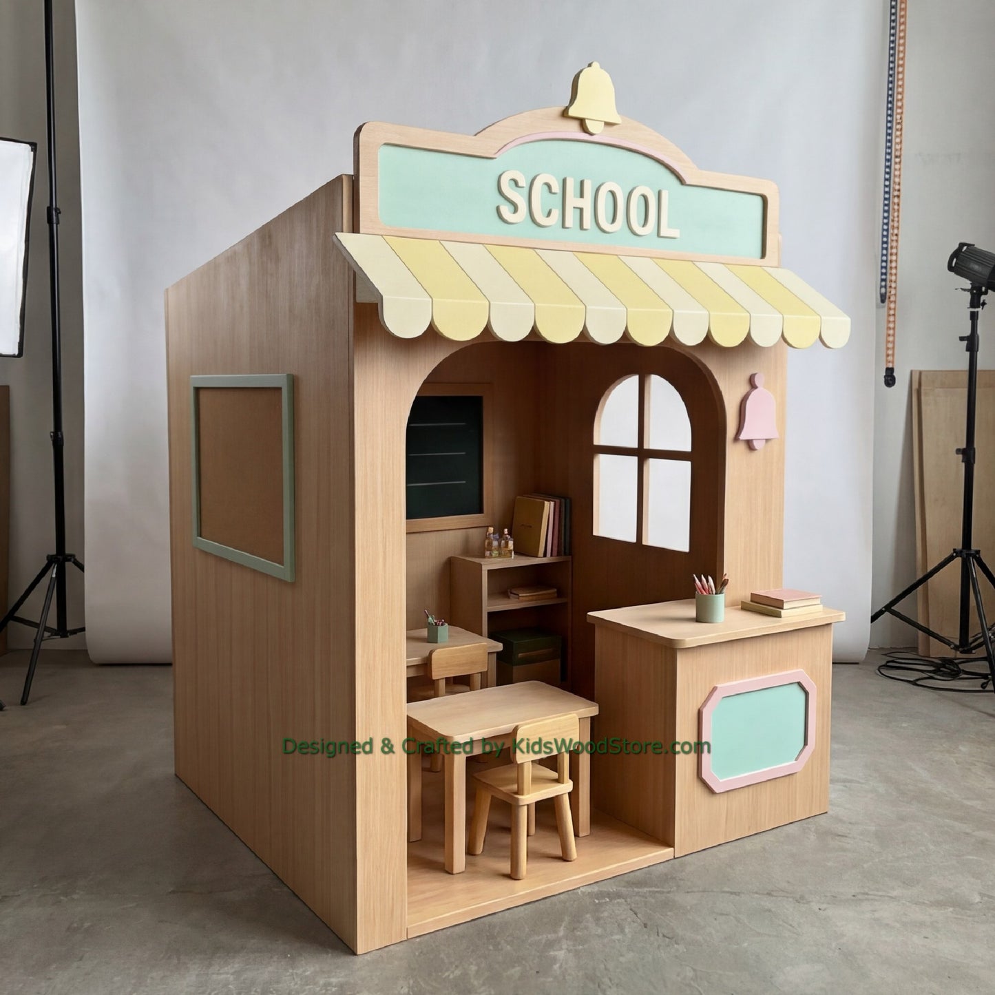 Wooden School Playhouse + Furnitures for Kids | Personalized 25+ Themes | All-Inclusive Turnkey Project