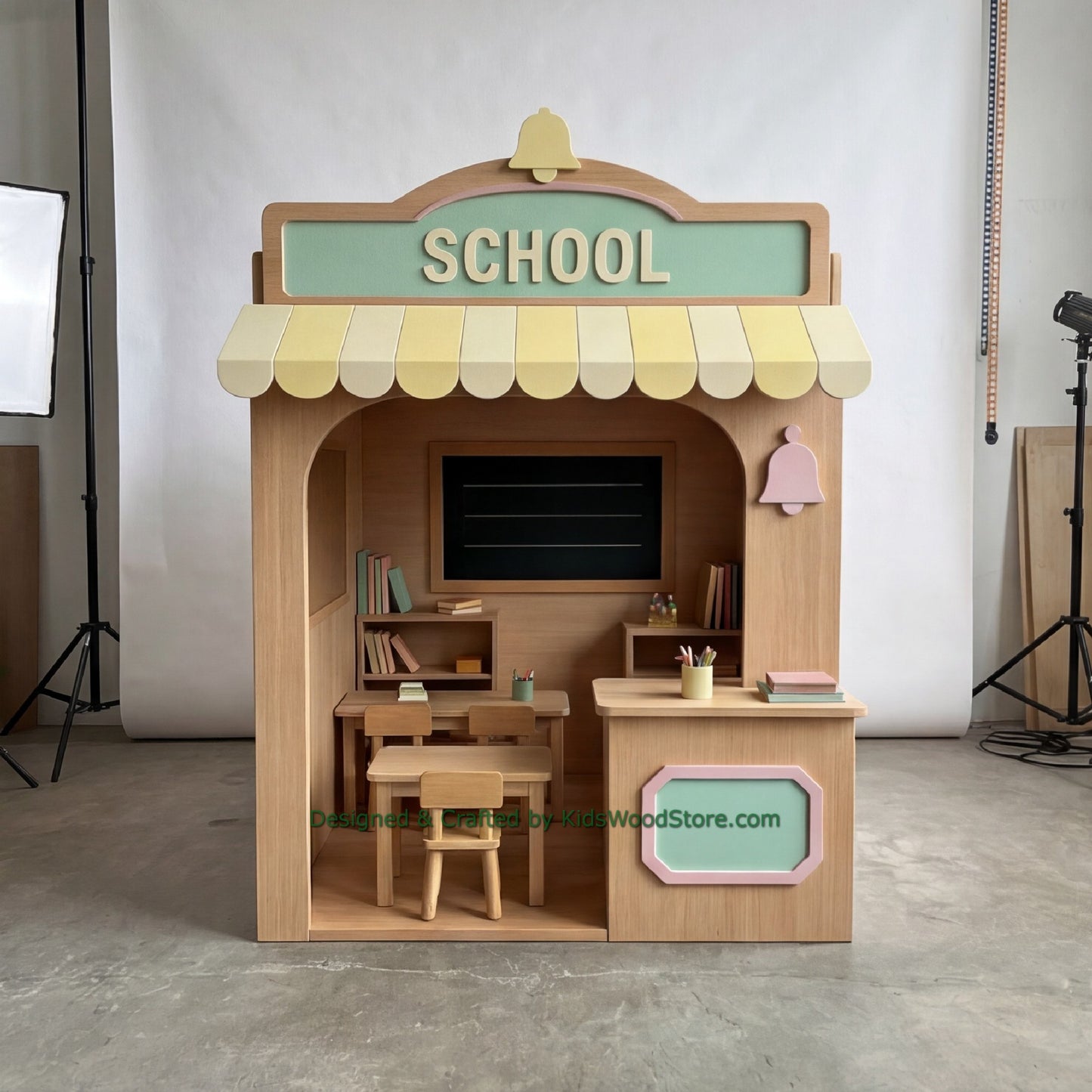 Wooden School Playhouse + Furnitures for Kids | Personalized 25+ Themes | All-Inclusive Turnkey Project
