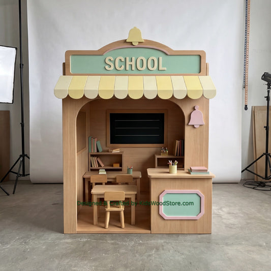 Wooden School Playhouse + Furnitures for Kids | Personalized 25+ Themes | All-Inclusive Turnkey Project