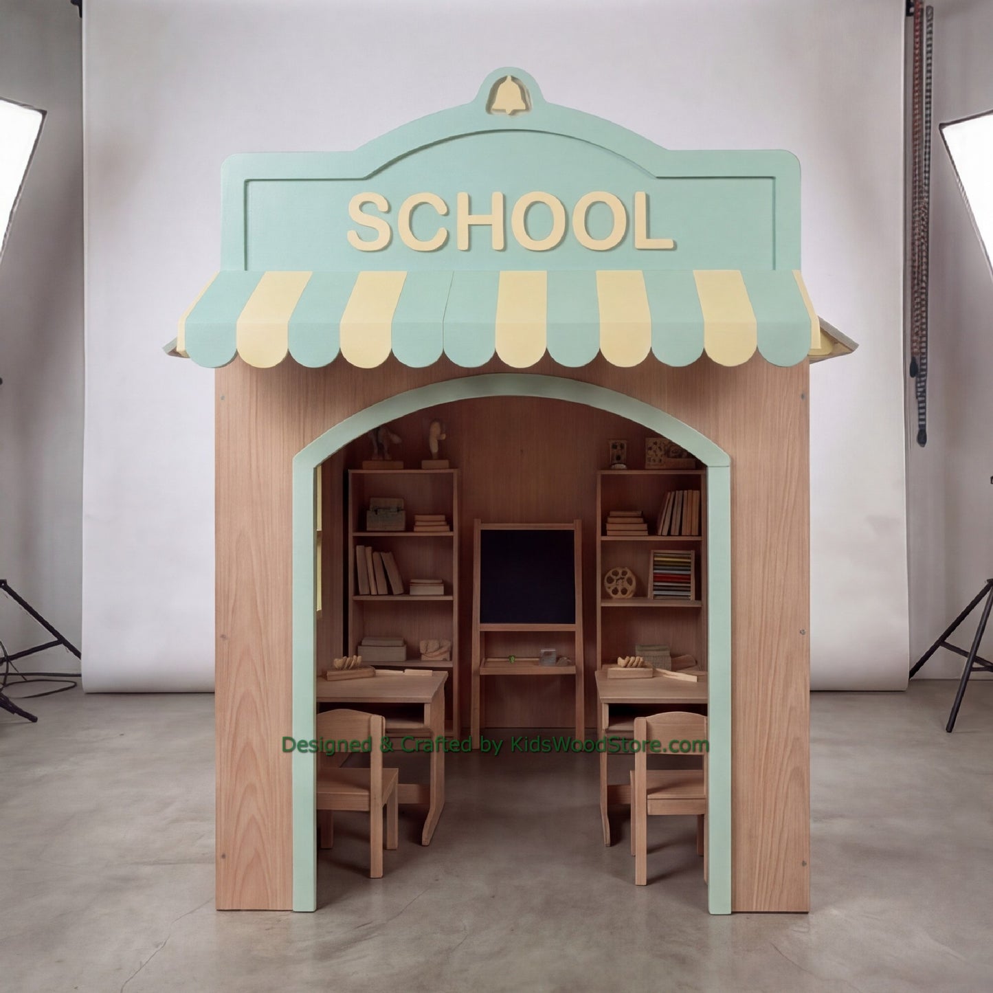 Wooden School Playhouse + Furnitures for Kids | Personalized 25+ Themes | All-Inclusive Turnkey Project