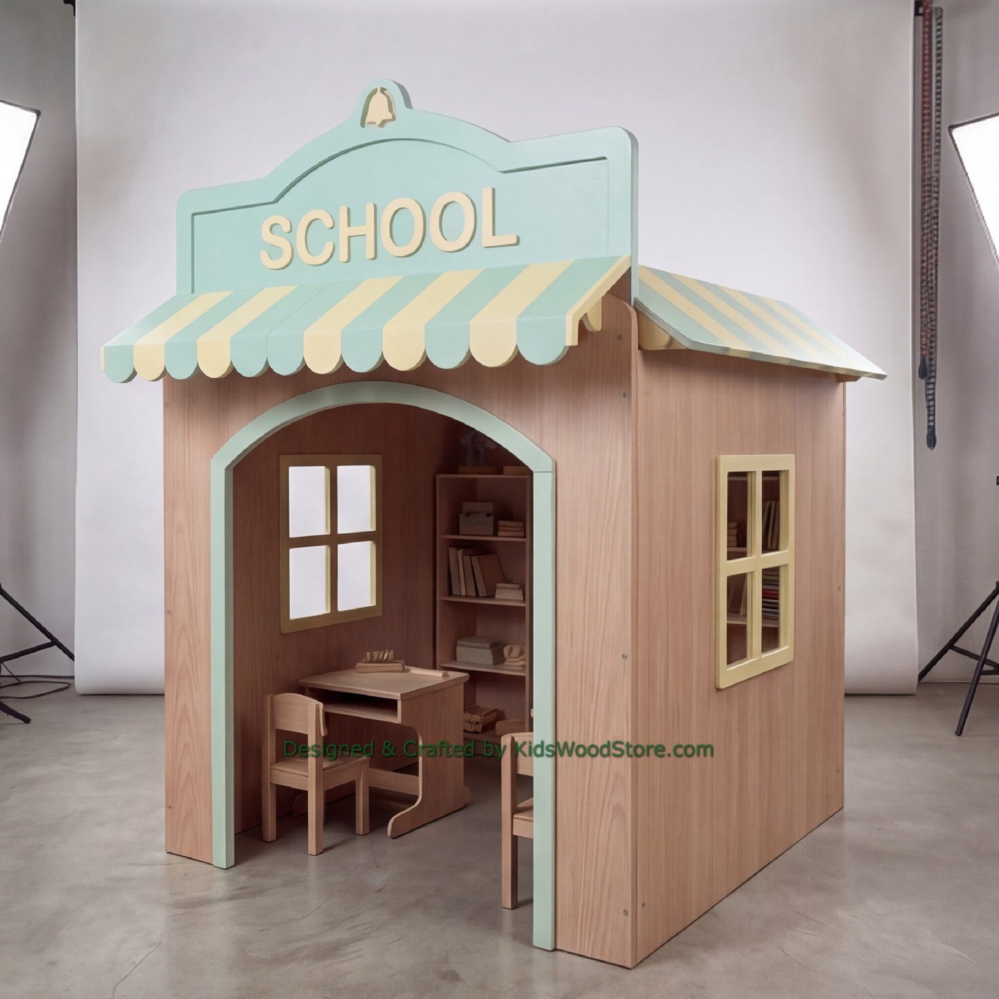 Wooden School Playhouse + Furnitures for Kids | Personalized 25+ Themes | All-Inclusive Turnkey Project