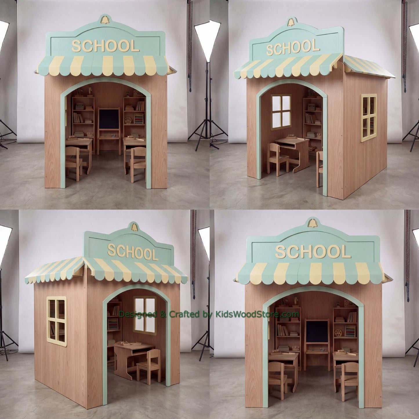 Wooden School Playhouse + Furnitures for Kids | Personalized 25+ Themes | All-Inclusive Turnkey Project