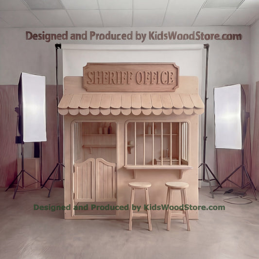 Wooden Sheriff Office Playhouse + Furnitures for Kids | Personalized 25+ Themes | All-Inclusive Turnkey Project