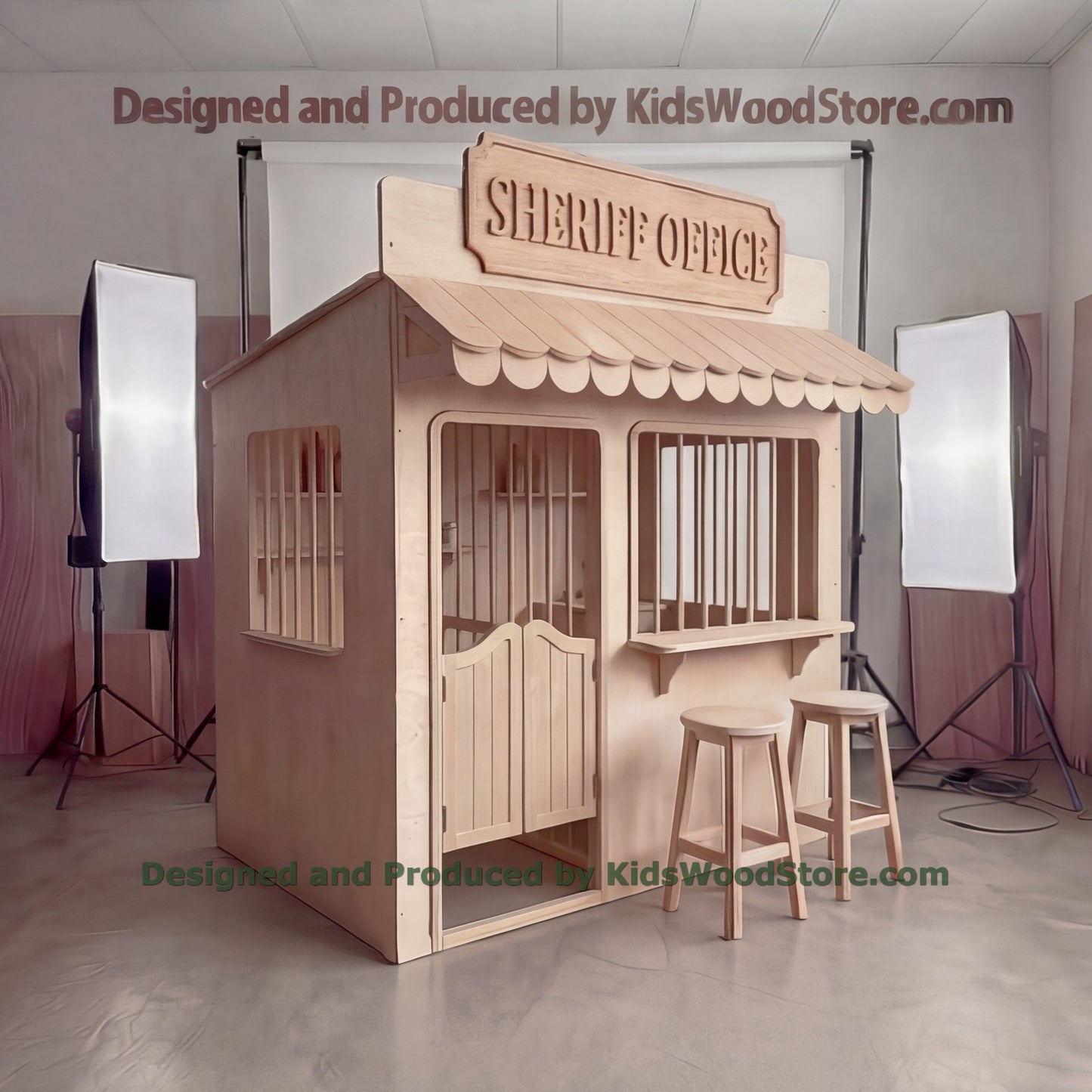 Wooden Sheriff Office Playhouse + Furnitures for Kids | Personalized 25+ Themes | All-Inclusive Turnkey Project