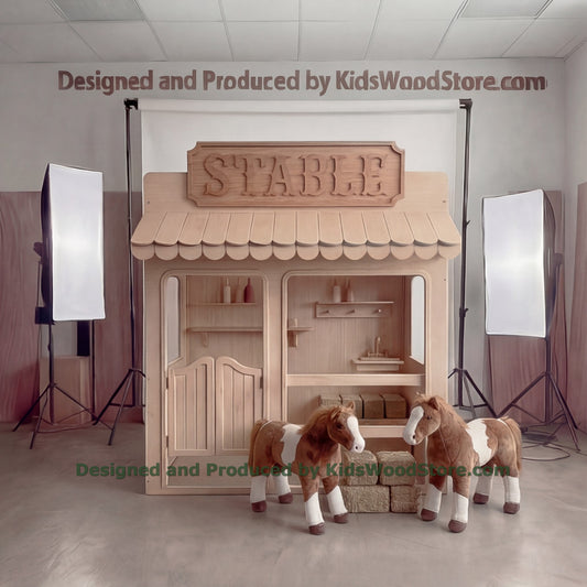 Wooden Stable Playhouse + Furnitures for Kids | Personalized 25+ Themes | All-Inclusive Turnkey Project