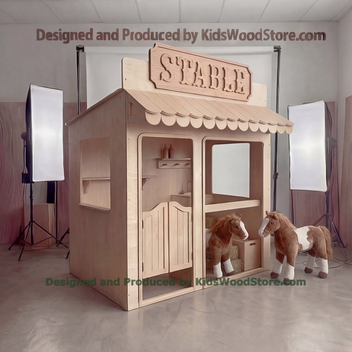 Wooden Stable Playhouse + Furnitures for Kids | Personalized 25+ Themes | All-Inclusive Turnkey Project