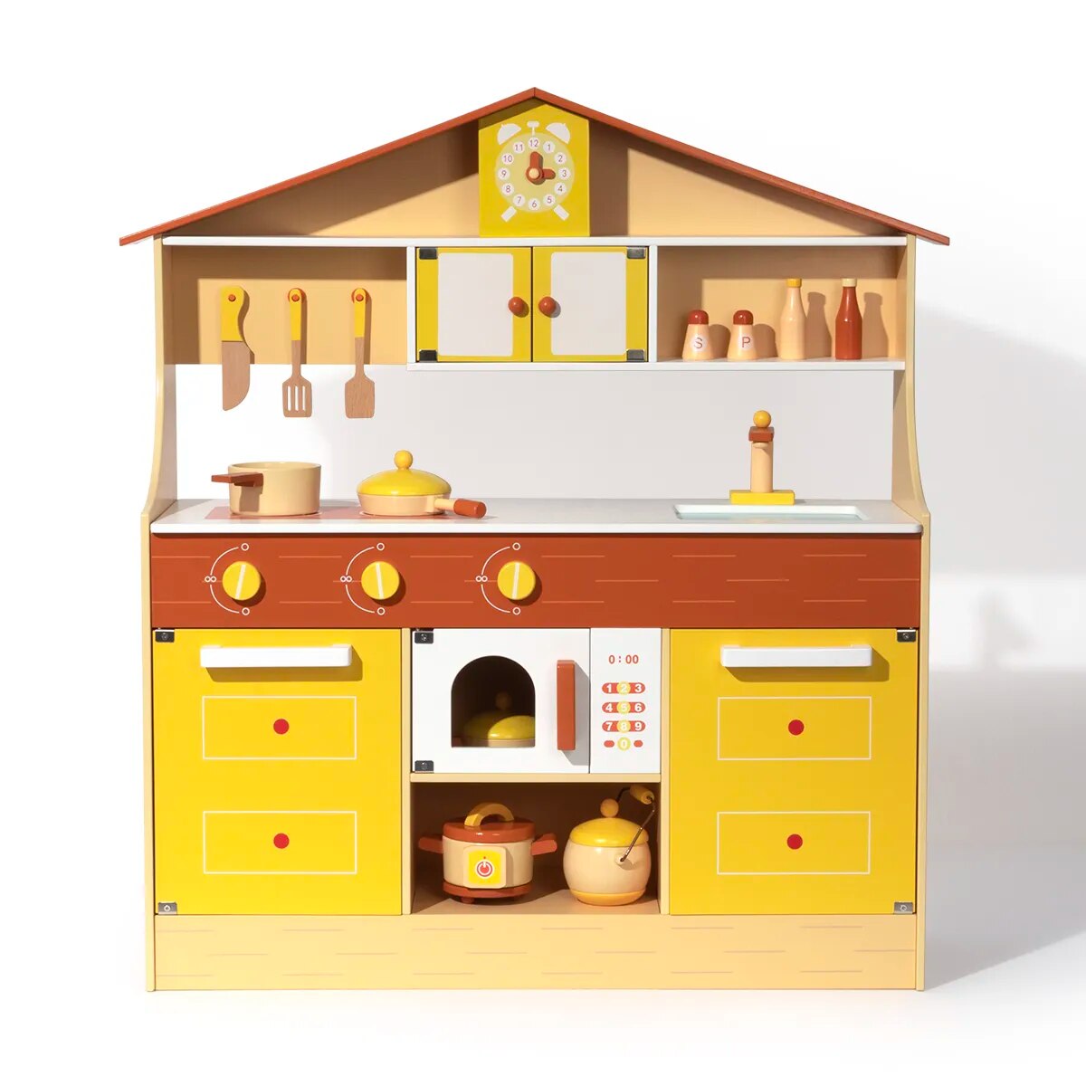 Çocuklar ve Küçük Çocuklar için Ahşap Oyun Mutfak Seti, Rol Yapma Oyunu - Bütçe Dostu