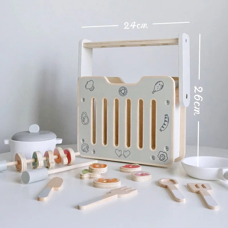 Wooden Kids Kitchen Toys Set Simulation Barbecue Pretend Role Play Interest Cultivation Improve Hands-on Skills Montessori Gifts  For Wooden Play Kitchen