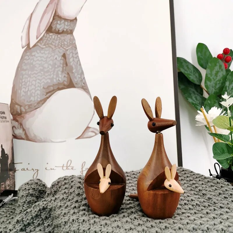 Teak wood kangaroo decor kid room hand craft funny gift  lovely home decoration