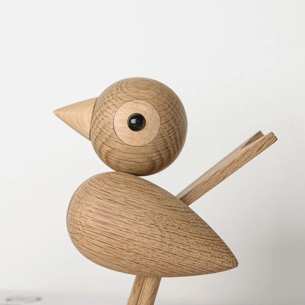 Nordic Stil Eiche Spatz Figur Holz Puppen Schöne Natur Teak Holz Vogel Figuren Ornament Home Decor Regal Dekoration Handwerk 