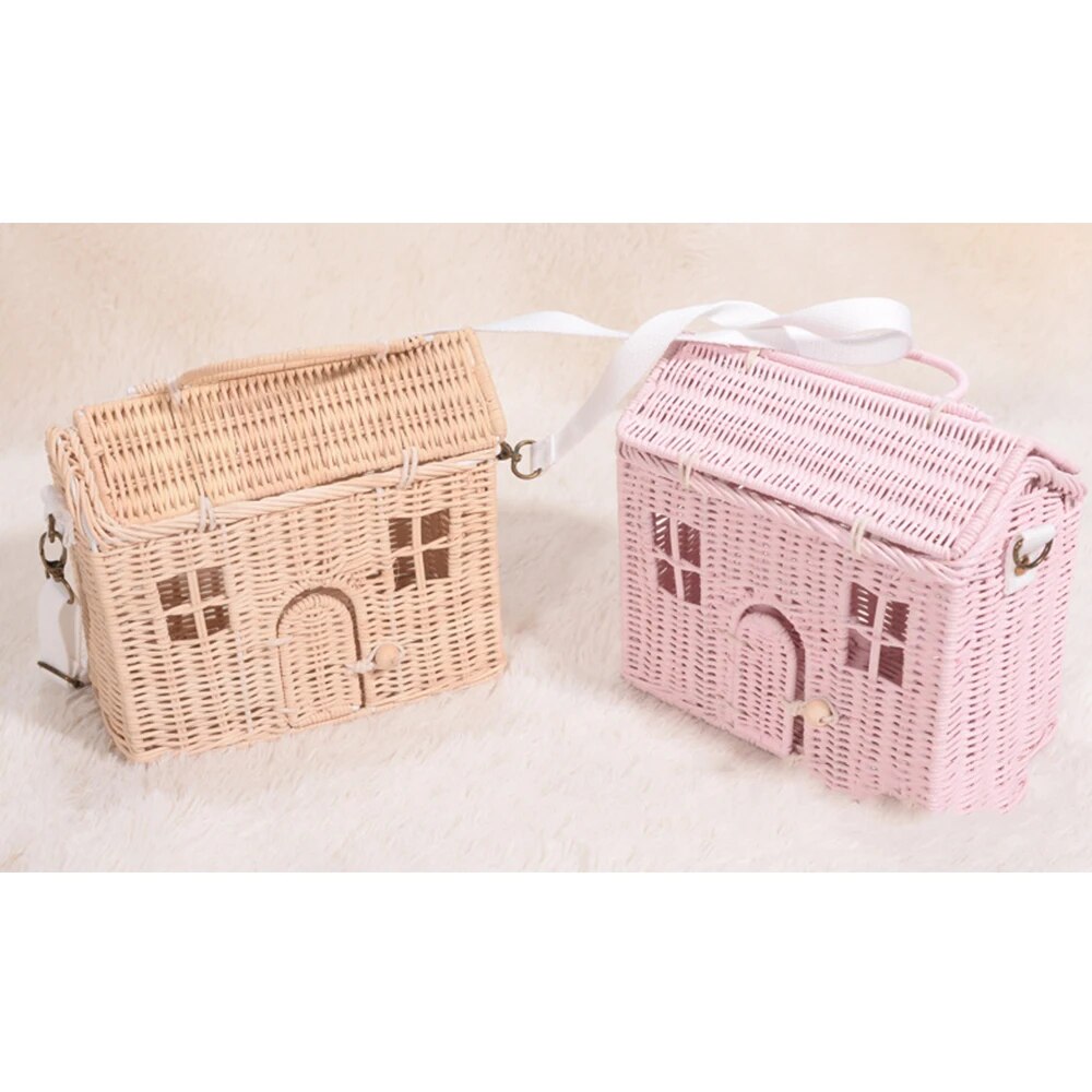 Handmade Woven House Rattan Bag Cute Wicker Straw Bags for Women 2023 Handbags and Purses Bohemian Beach Shoulder Bag Clutch New