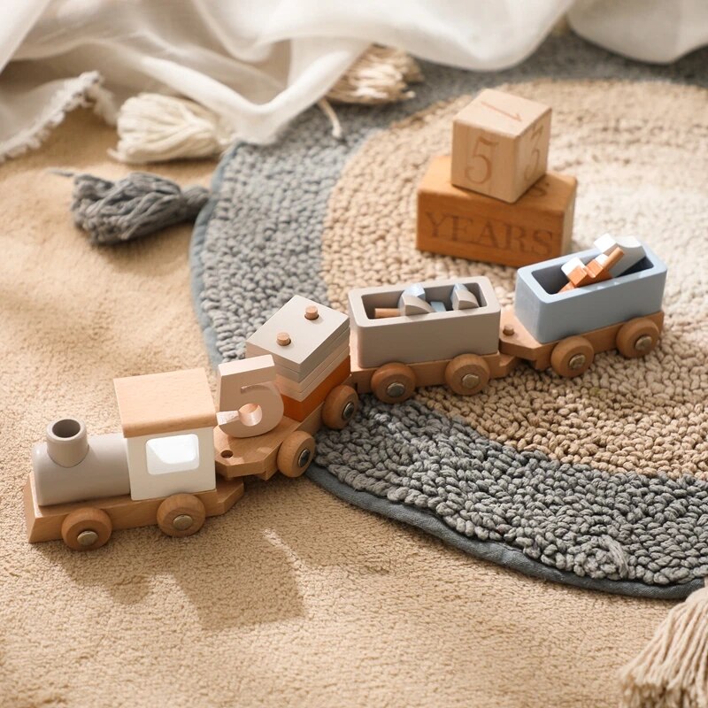 Lassen Sie uns Machen Holz Zug Geburtstag Spielzeug Simulierte Zug Spielzeug Baby Lernspielzeug Holz Trolley Baby Lernen Spielzeug Geschenke mit BOX 