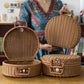 Neue runde Korbaufbewahrung Hi Tea Moon Kuchenbox Geschenkverpackung Begleiter Geschenk Vintage Kunststoff gewebte Rattanbox Aufbewahrungsbox