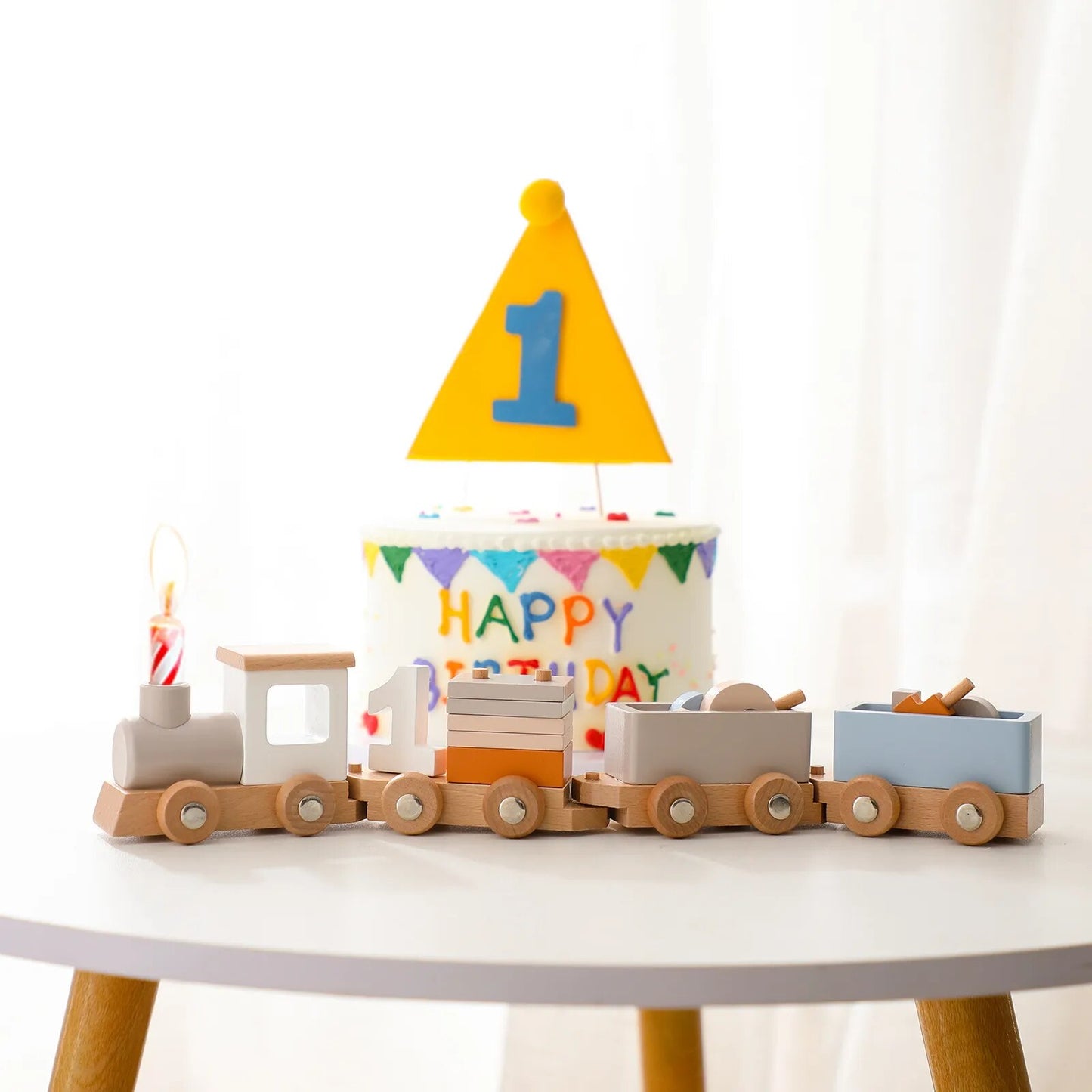Children's Cake Decorative Decoration Small Train Birthday Party Dress Up Toy Track Set Wooden Train