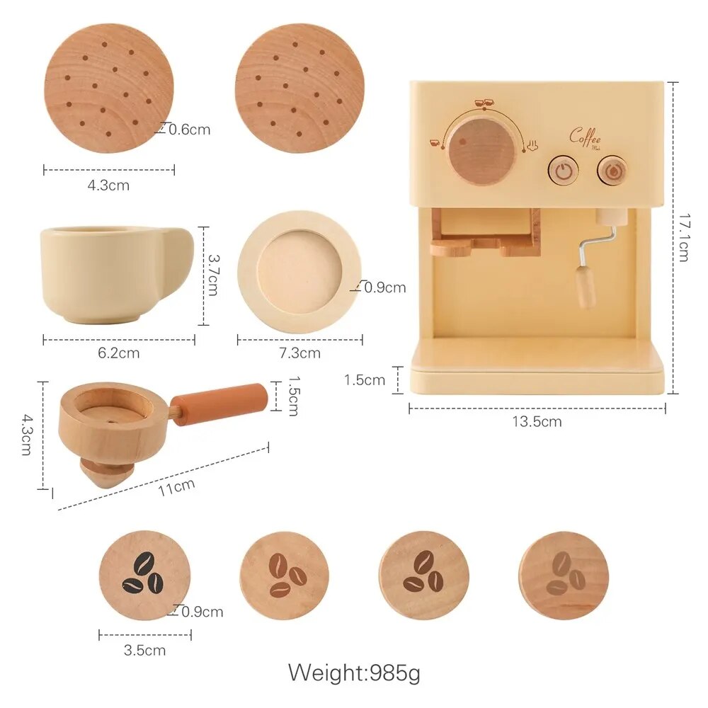 Children's Coffee Machine Kitchen Toys Wooden Montessori Toy Set Kids Cosplay Play House Early Education Educational Toys Gifts For Wooden Play Kitchen