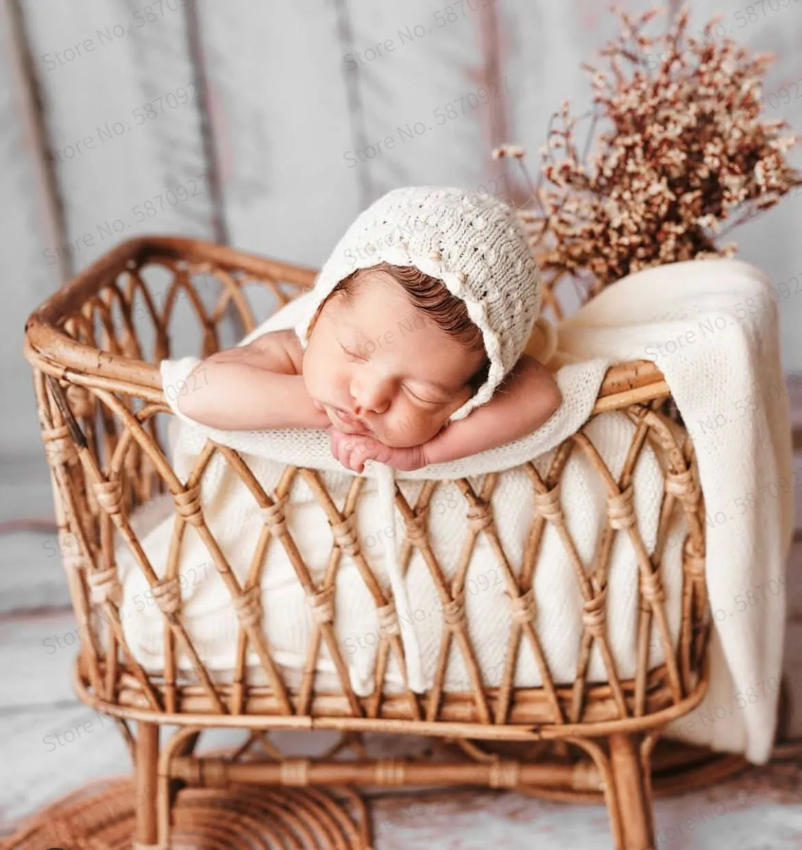 Newborn Photography Props Baby Basket Vintage Rattan Baby Bed Weaving Baskets Wooden Crib for Newborn Photo Shoot Furniture