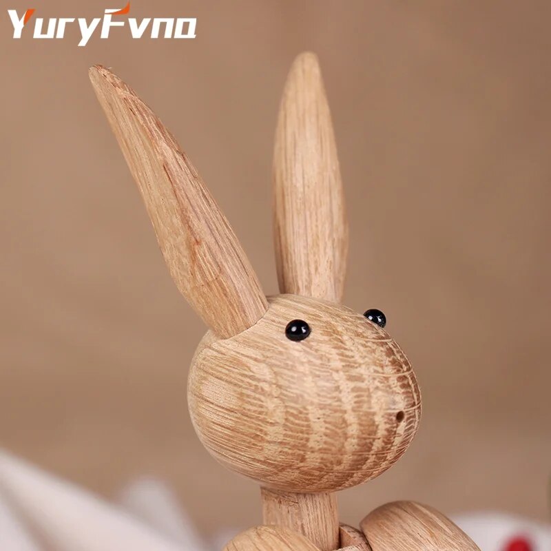 YuryFvna Nordic Dänische Holzschnitzerei Miss Rabbit Statue Gelenkpuppe Dekoration Zuhause Wohnzimmer Dekor Zubehör 