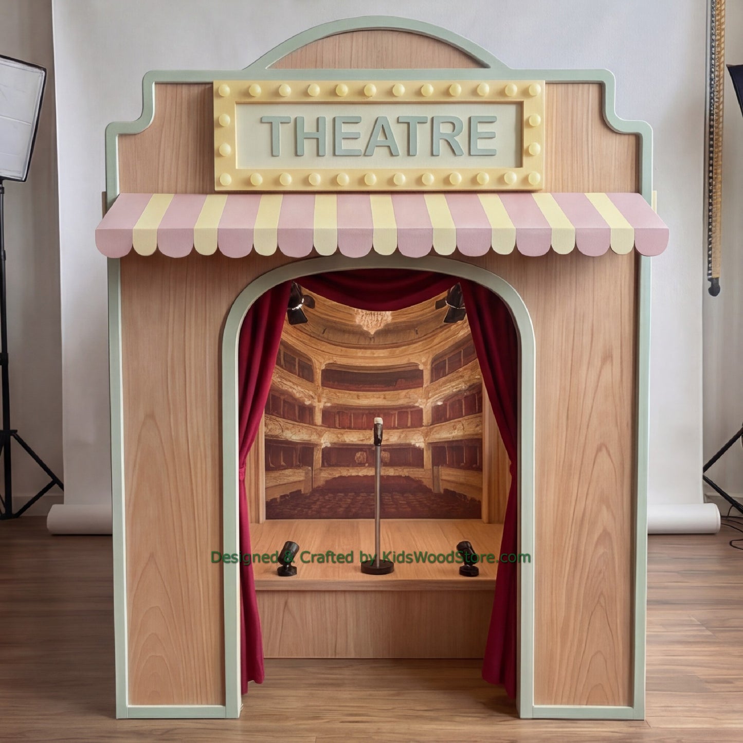 Wooden Theatre Playhouse + Furnitures for Kids | Personalized 25+ Themes | All-Inclusive Turnkey Project