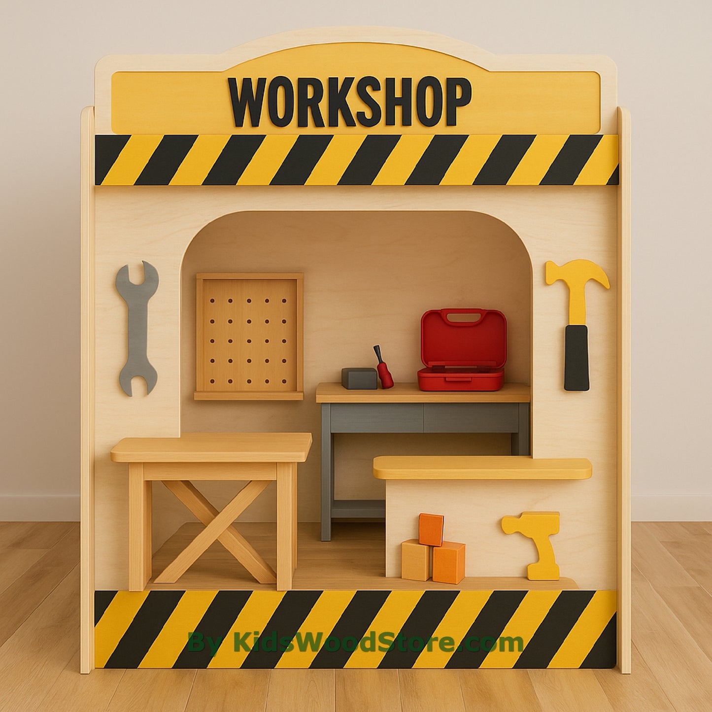 Workshop Wooden Playhouse | Indoor Outdoor Pretend Playhouse