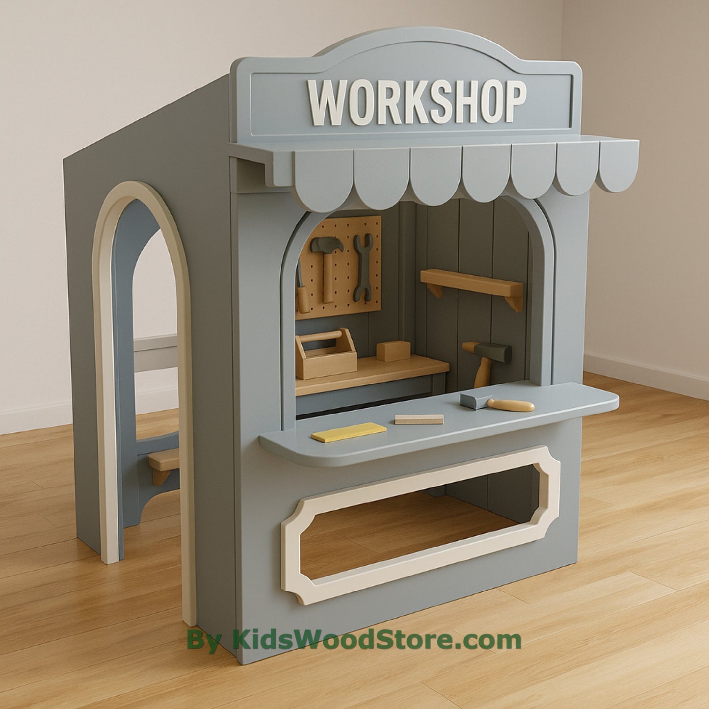 Workshop Wooden Playhouse | Indoor Outdoor Pretend Playhouse