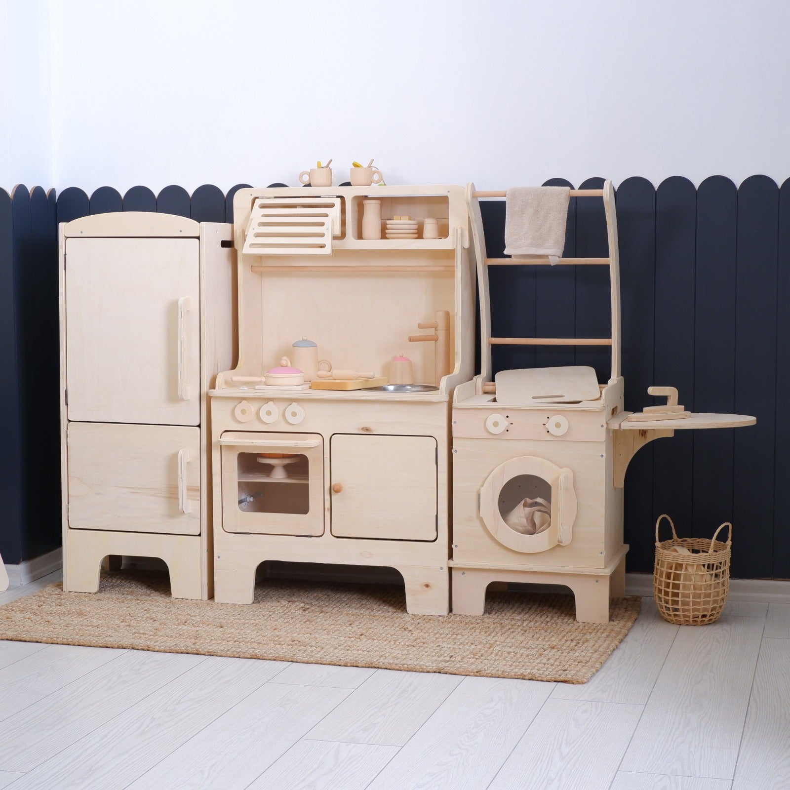 New Wooden Play Kitchen With Microwave Washing Machine Kids Wood Store