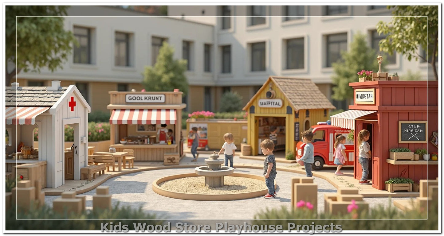 Individuell gestaltbare, pädagogische Spielstädte aus Holz für drinnen und draußen – fantasieanregende Designs für Kindertagesstätten, Spielcafés und Spielhäuser