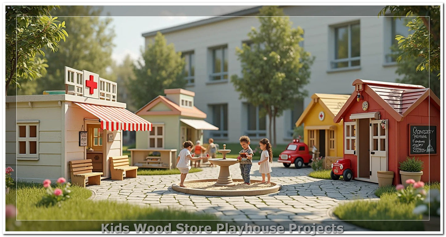 Individuell gestaltbare, pädagogische Spielstädte aus Holz für drinnen und draußen – fantasieanregende Designs für Kindertagesstätten, Spielcafés und Spielhäuser