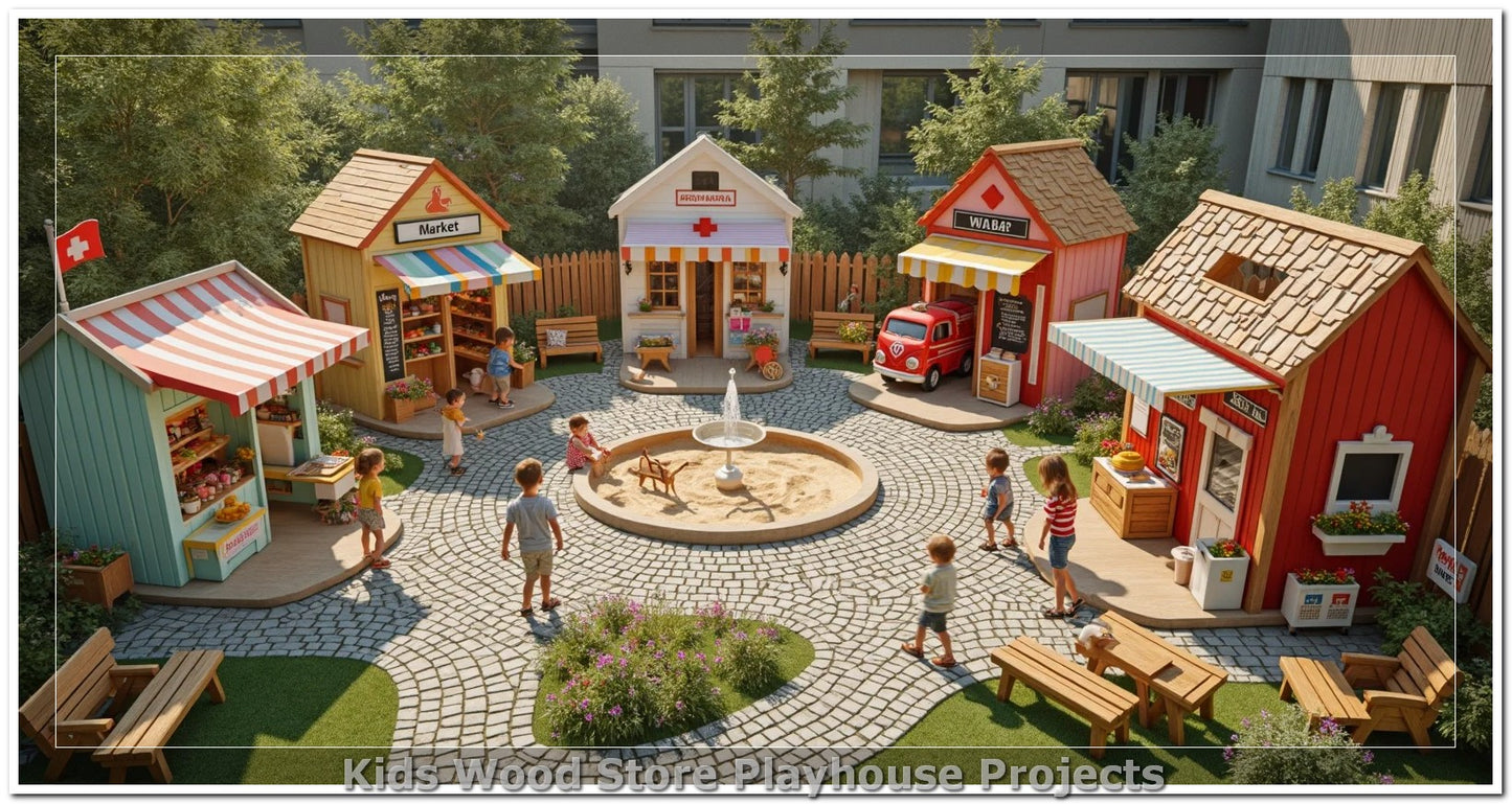 Individuell gestaltbare, pädagogische Spielstädte aus Holz für drinnen und draußen – fantasieanregende Designs für Kindertagesstätten, Spielcafés und Spielhäuser