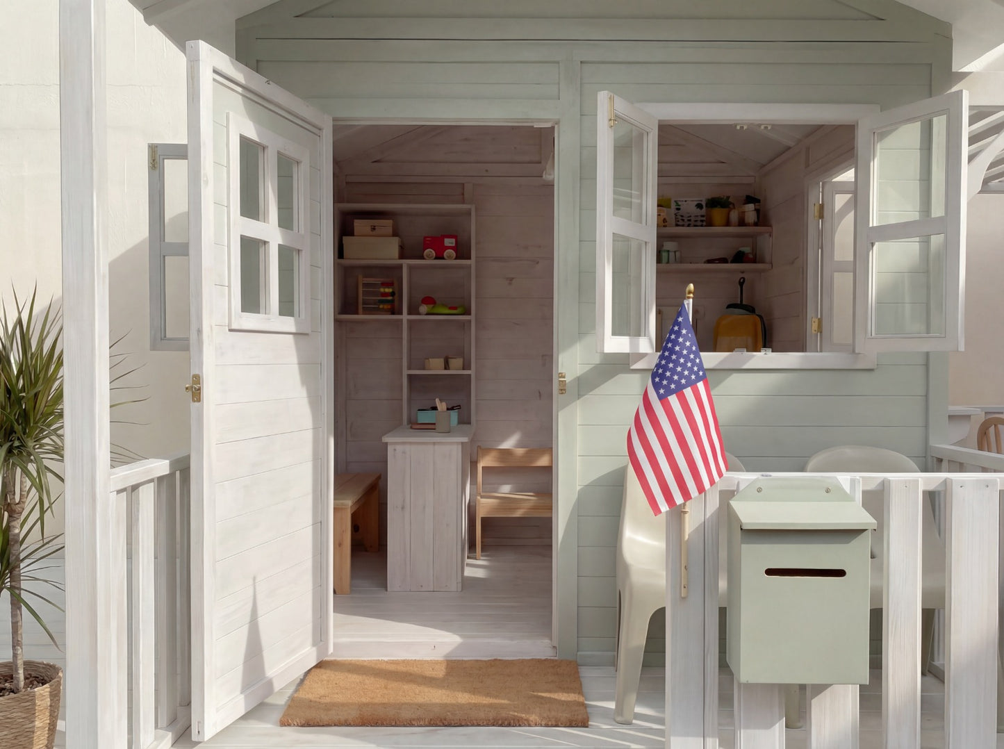 Luxury Outdoor Wooden Playhouse with Front Porch & Side Veranda