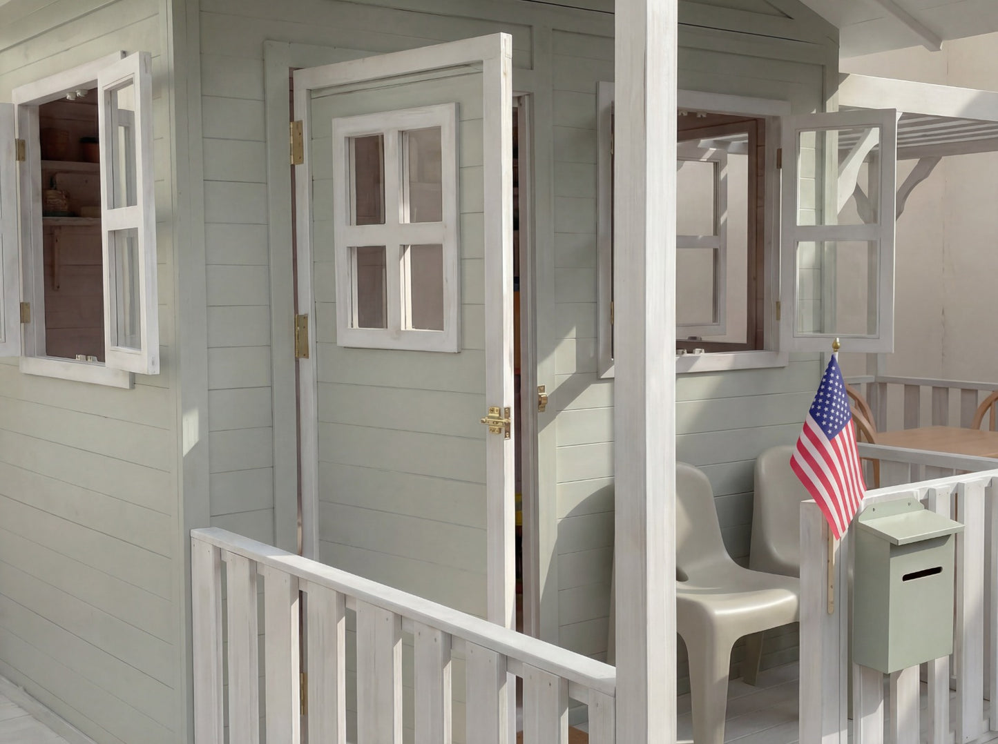 Luxury Outdoor Wooden Playhouse with Front Porch & Side Veranda