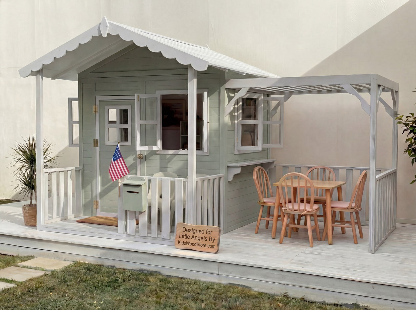 Luxury Outdoor Wooden Playhouse with Front Porch & Side Veranda