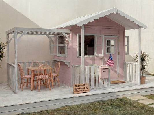 Luxury Outdoor Wooden Playhouse with Front Porch & Side Veranda