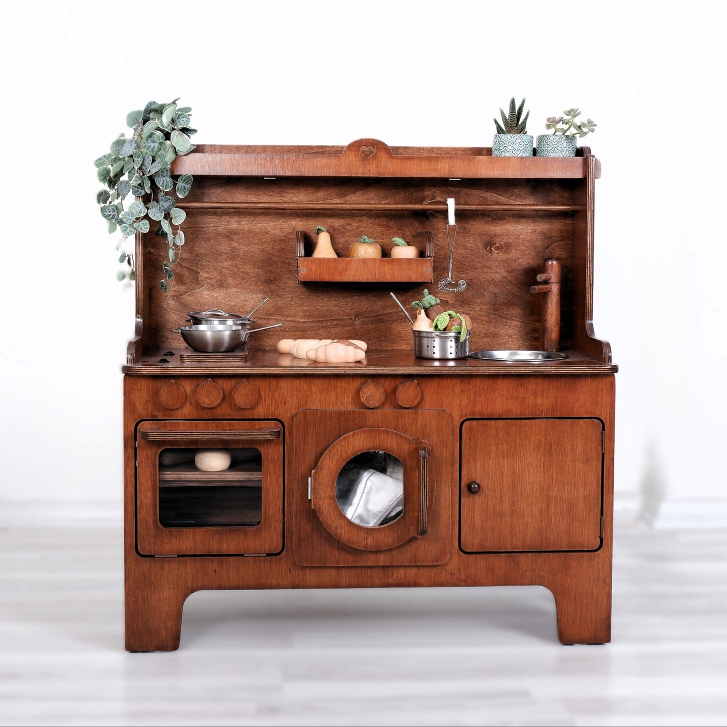 Wooden Play Kitchen Customizable Wallnut
