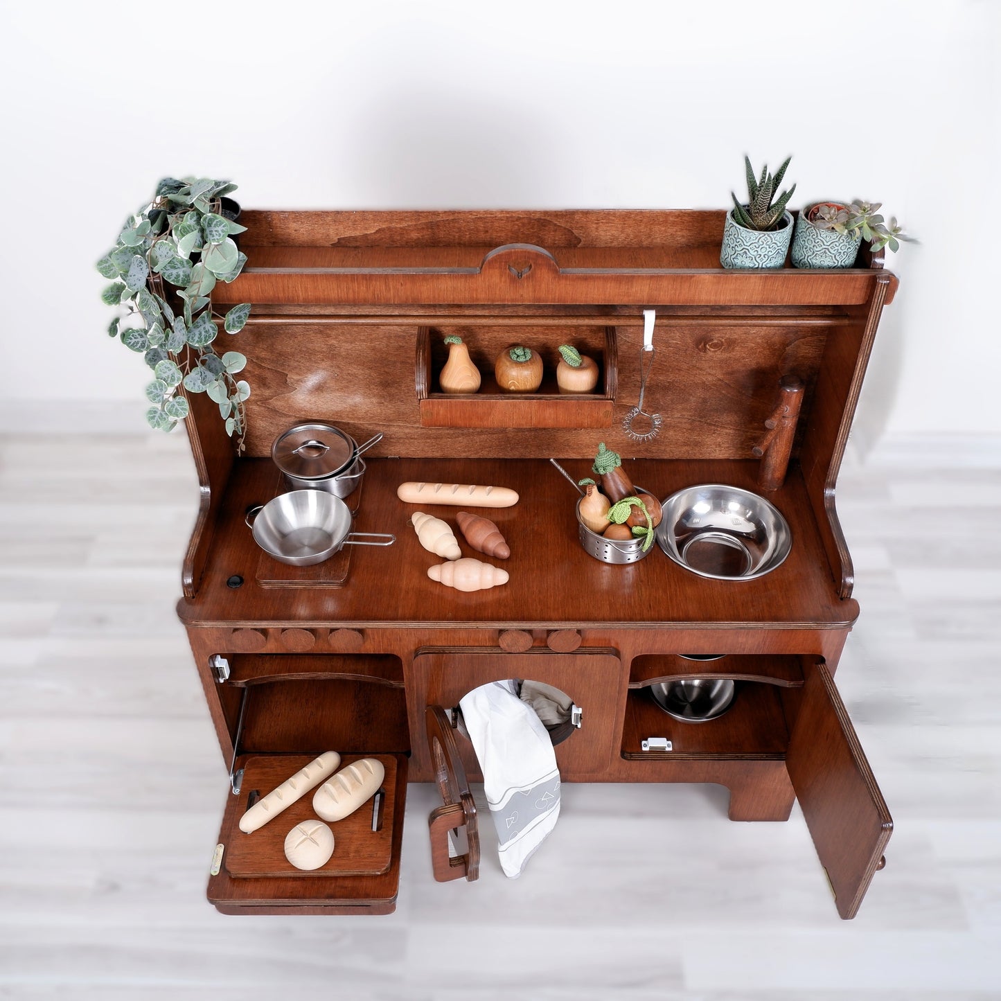 Wooden Play Kitchen Customizable Wallnut