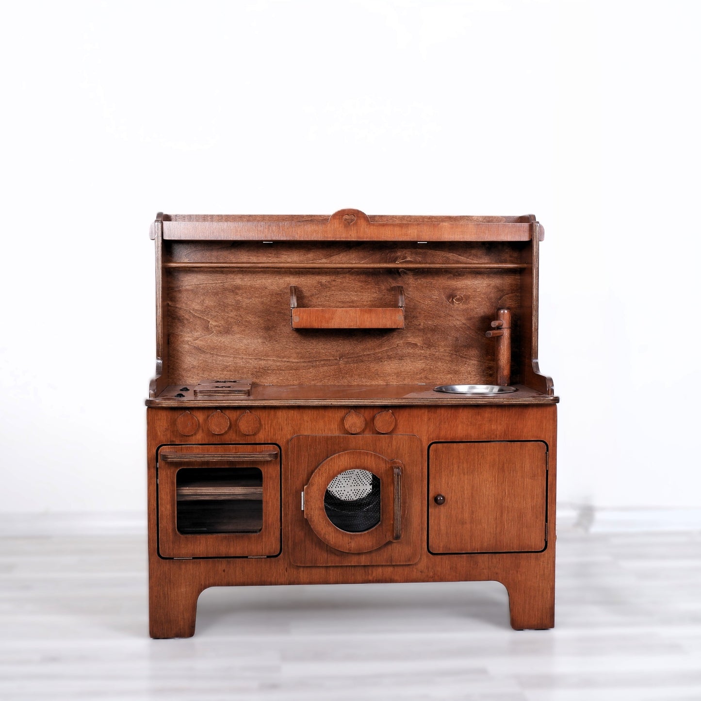 Wooden Play Kitchen Customizable Wallnut