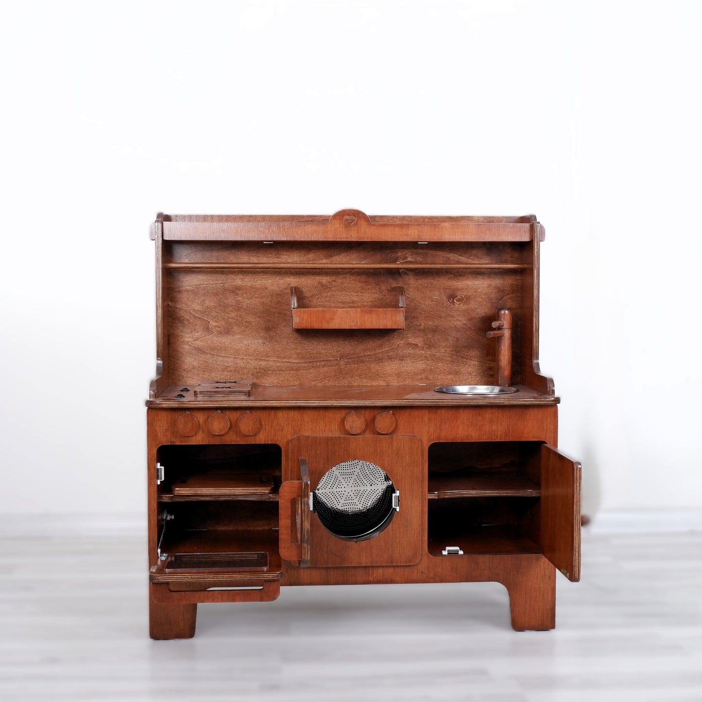 Wooden Play Kitchen Customizable Wallnut