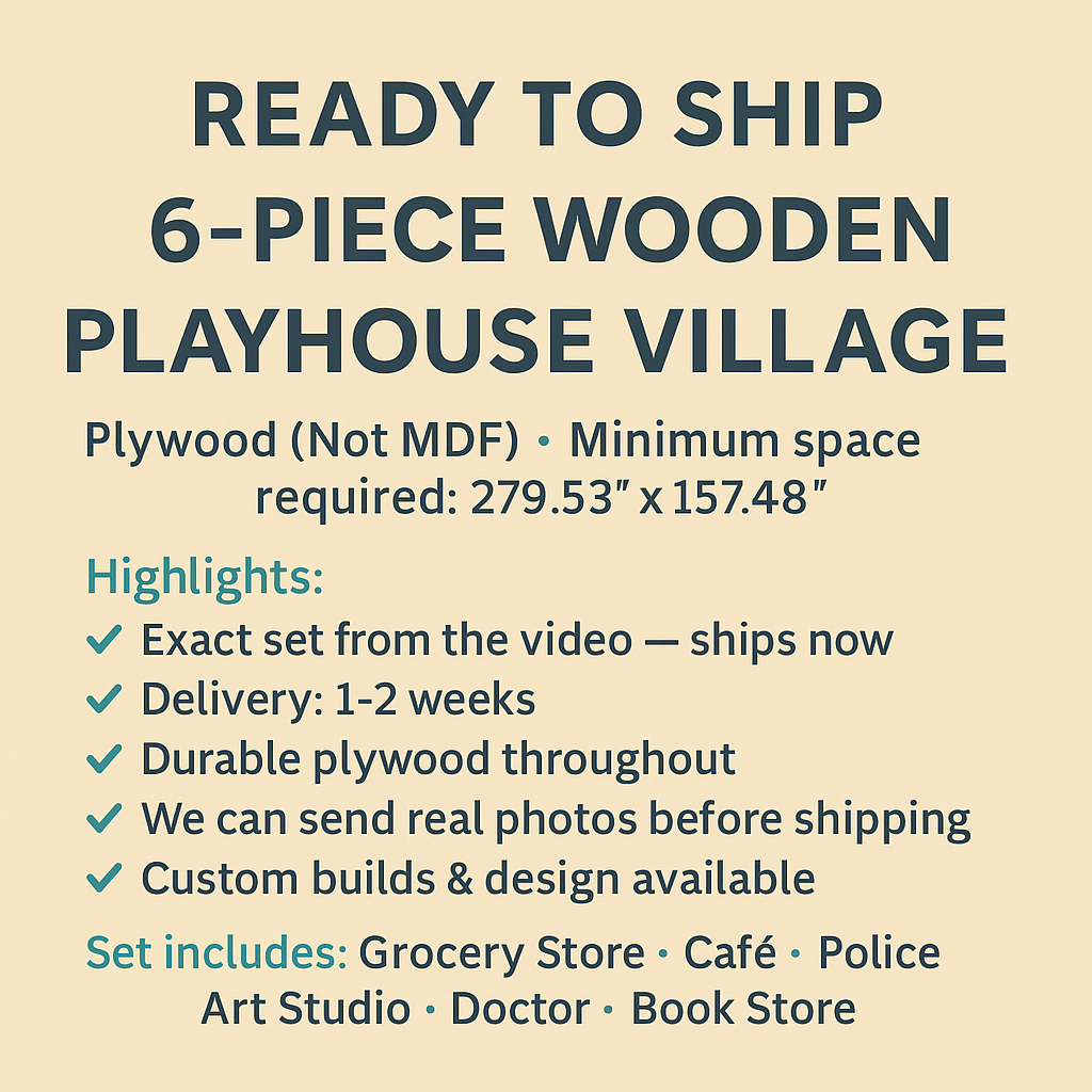 6-Piece Wooden Playhouse Village — SOLD! CAN BE REQUESTED AGAIN !  The product shown in the video is completely finished.  For special designs, please write to us.