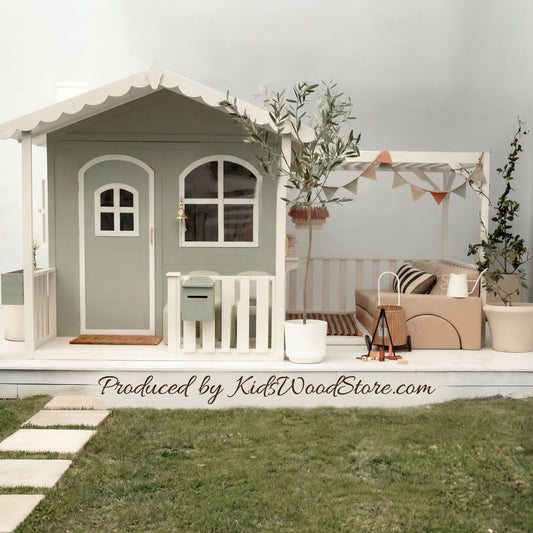Luxury Outdoor Wooden Playhouse with Front Porch & Side Veranda