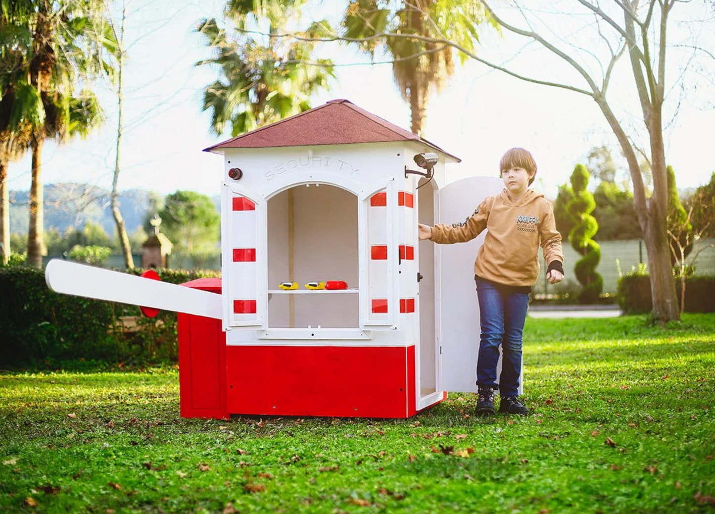 Wooden Security Playhouse with Barrier – Guard House for Kids | Budget Friendly