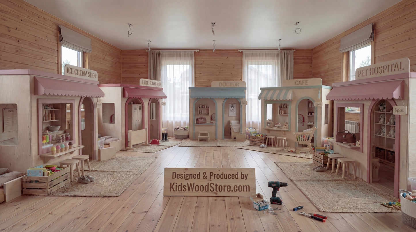 Wooden Kids Pretend Playhouse | Custom Indoor Role Play Workshop Playhouse for Home & Commercial Use
