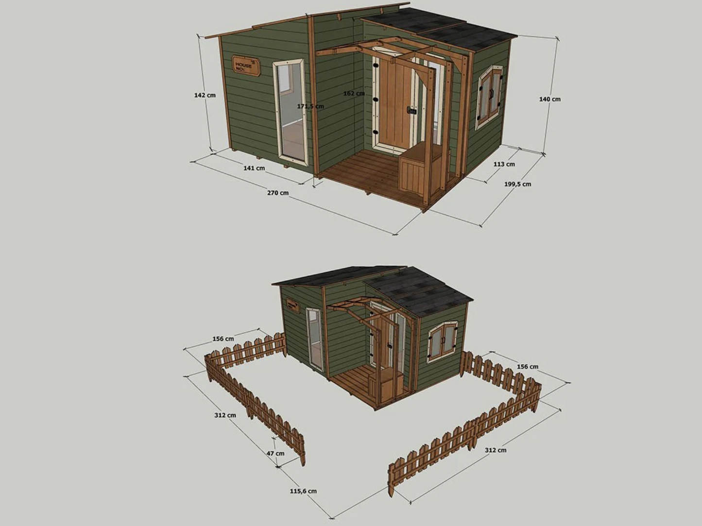 Modern Wooden Playhouse with Garden Fence  | Budget Friendly