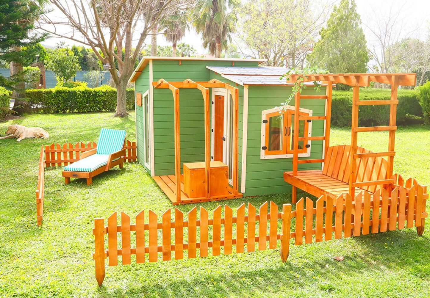 Modern Wooden Playhouse with Garden Fence  | Budget Friendly