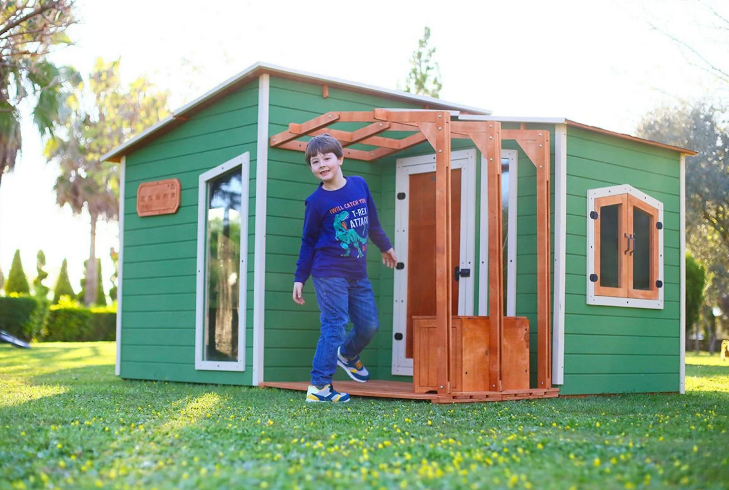 Modern Wooden Playhouse with Garden Fence  | Budget Friendly