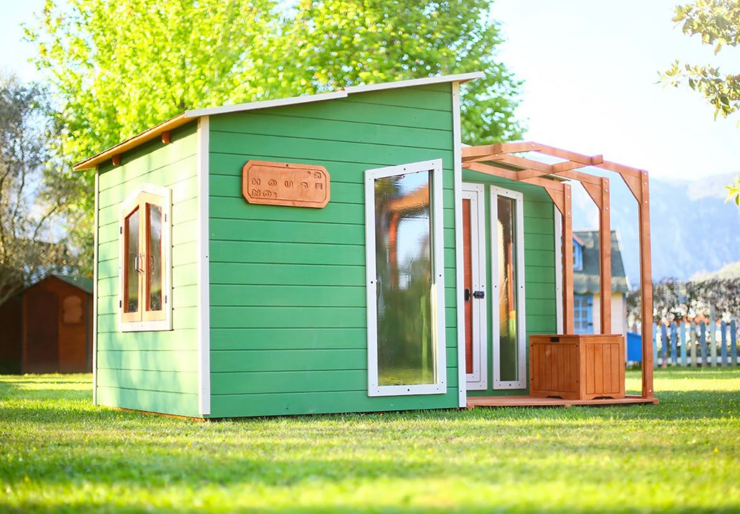 Modern Wooden Playhouse with Garden Fence  | Budget Friendly