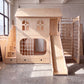 Wooden Playhouse Loft Bed with Slide, Gym Rings & Climbing Net | Storage Stairs, Under-Bed Drawers | Kids Active Loft Bed Set