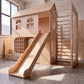 Wooden Playhouse Loft Bed with Slide, Gym Rings & Climbing Net | Storage Stairs, Under-Bed Drawers | Kids Active Loft Bed Set